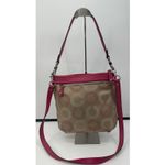 Coach Medium Signature Shoulder Handbag Beige With Hot Pink Leather Trim Photo 6