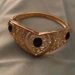 Womens Cuff Bracelet Heart Goldtone Black & Clear Stones 7” To 8” Diameter Gold Photo 0