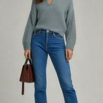 Nasty Gal Collar Plunge Long Sleeve Cropped Sweater NWT Size Small NWT Photo 0