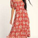 Lulus Rust Red Floral Midi Dress Photo 0