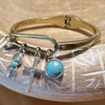 Lucky Brand Gold Hinged Turquoise Charm Bangle Bracelet Photo 2
