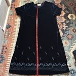 SWAT Velvet Blue Shift Dress with Blue Floral Beaded Embroidery Vintage 90s Size 18 Photo 12