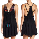 Free People  Lovers Cove Embroidered Tassel Mini Dress in Black Size XS‎ Photo 1