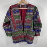 Villager Vintage Village Weaver Thai Silk Jacket Medium Boho Ikat Pattern Open Front Coat Photo 1
