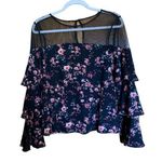 White House | Black Market Shirt Womens Medium Floral Tiered Sleeve Mesh Neck Top Photo 0
