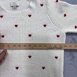 Lucky Brand Sweater PSmall Embroidered Heart Ribbed Knit White Red Valentines Photo 8