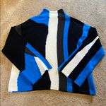 DKNY  Mock Neck Color Blocked Sweater Electric Blue Black Cream Size SMALL Photo 8
