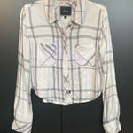 Rails  Hunter Cabincore Plaid L/S Button Down Cream Pink Gray Crop Flannel SMALL Photo 0