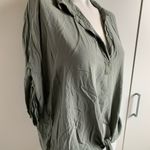 Brandy Melville  small tie-hem sage green/gray V-neck blouse Photo 1