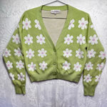 Lime Green Daisy Cardigan Sweater Willow & Wind Soft Cozy Flower Boho Retro Size M Photo 0