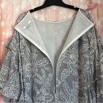 Badgley Mischka  Navy Striped Floral Print Tiered Bell Sleeve Boatneck Dress Sz 4 Photo 8