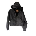 American Eagle  Outfitters Black Denim Sherpa Lined Hooded Jacket Women Small Photo 1