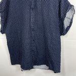 Dot Print Casual Top Batwing Sleeve Front Button Closure Cotton Blend size 2X Blue Photo 2