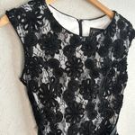 Alex Evenings Black Embellished Goth Cocktail Dress Wedding Ribbon Lace 3D Rose Photo 3