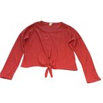 Paper Crane  Orange Long Sleeve Tie Front Crop Top Photo 1