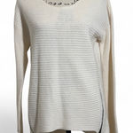 Bar III Cream Crew Neck Sweater with Ribbed Knit Photo 0