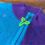 Heirloom Collwctible Christmas Cats holiday zip front Cardigan XL sequins Purple Photo 5