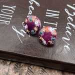 Vintage 1970s Purple Floral Glass Cabochon Earrings Stainless Steel Photo 7