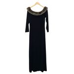 Onyx Nite  Black Velvet Maxi Dress Faux Fur Trim Off Shoulder Long Sleeve 14 USA Photo 1