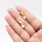 Mini Pearl Hoop Earrings Gold Photo 2