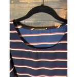 West Kei Striped Tie Waist Blouse‎ Top, Short Sleeve, Navy Blue, Red, White Photo 7