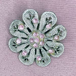 429. Filigree Daisy Flower Silvertone Pink Floral Brooch Silver Photo 0