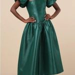 Lulus Lulu’s - Exclusive Charm Taffeta Puff Sleeve Midi Dress in Emerald Green Photo 4