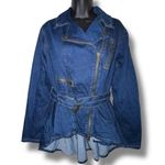 Venus dark wash high low flounce hem denim biker jacket Photo 0