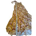 Aerie  Mustard Yellow Geometric Print Halter Maxi Dress Tiered High Low Size XS Photo 3