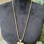 Women's Gold Heart Pendant Necklace With Rhinestones And Lobster Clasp Chain Photo 0