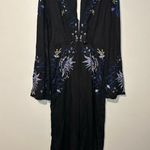 Free People Gypsy Rose Jumpsuit Floral Embroidered Black Size 6 Wide Leg Photo 6
