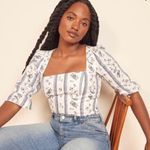 Reformation 💕💕 Flower Linen Top ~ Roquefort Print 2 NWOT Photo 0