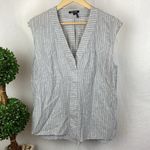 Nic+Zoe  Linen Blend Gray & White Striped Sleeveless Top L Photo 0
