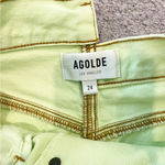 AGOLDE  Jeans Womens 24 Green Criss Cross Straight Button Fly Raw Hem‎ Denim EUC Photo 7