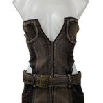 NEW Outcast Wynn Brown Metallic Strapless Bandeau Cutout Mini Denim Dress Sz XS Photo 0