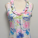 Lulu B White Post Cards Of Love French Script Ruffle Neckline Sleeveless Top S Photo 0