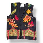 Vintage Marisa Christina Hand Knit Black Leaf Sweater Vest Black Autumn Cozy Size M Photo 11