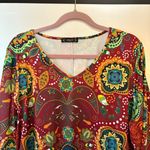 Vibrant greens and reds short sleeves Floral Tunic Top Red Size 3X Photo 2