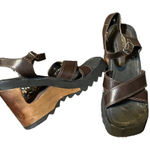 Candie's Vintage Rare Y2K Wooden Platform Leather Sandals Size 9 Photo 0