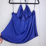 Banana Republic NWT Satin Blue Neck Tie Halter Top Ruched V-neck Adjustable XL Photo 2