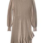 Anthropologie ✨ FLAT WHITE RUFFLED SWEATER CABLE KNIT MINI SZ XL DRESS BEIGE✨ Photo 5