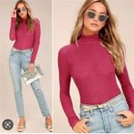 Free People Sangria Red Mockneck Weekend Snuggle Sheer Knit Long Sleeve Top L Photo 1