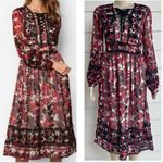 Topshop Embroidered Midi Dress Size 6 Boho Bishop Sleeves Wedding Novelty Fall Photo 1
