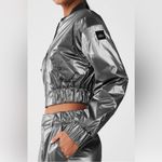 Alo Yoga Retired Metallic Cropped Break Line Bomber Jacket XS Silver Chrome NWT Photo 2
