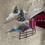 Croft & Barrow tan and white fleece vintage winter scene crewneck pullover Photo 7