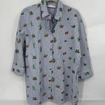 ZARA  Trafaluc Shirt Women XS Blue Striped Button Front Novelty Cactus Print‎ Photo 0