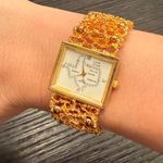 Vintage Gold Watch State of Texas Watch Face Square Bracelet Tawaiian White Photo 1