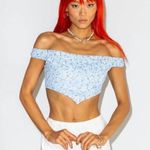 Princess Polly Jackson Blue Floral NWT 4 Off the Shoulder crop top Handkerchief Photo 9