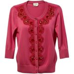 Kate Spade Kate‎ Spade Beaded Embellished Cardigan Barbie Pink Sweater 100% Cotton Size S Photo 0