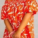 Anthropologie  Whit Two Off The Shoulder Red & White Banana Leaf Pattern Size XS Photo 1